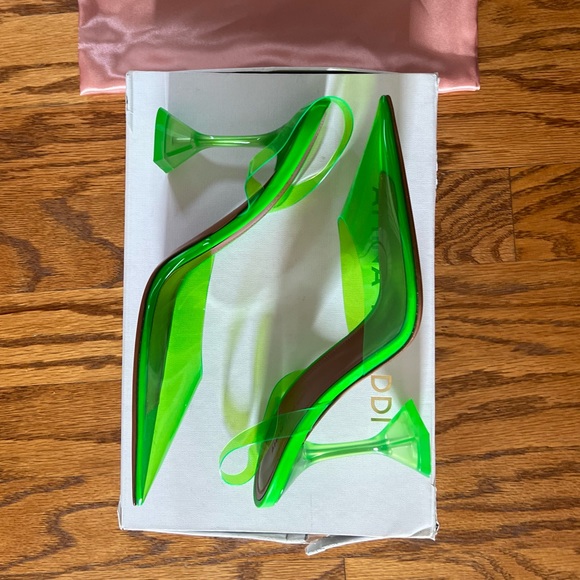 Amina Muaddi Green Holli Glass Slingback Pumps in 39 - Picture 10 of 11